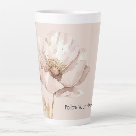 Roze Crème Blush Bloem Latte Mok (Voorkant)