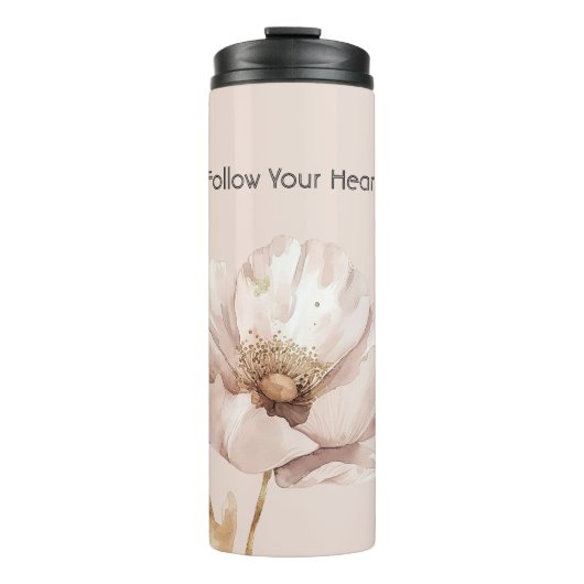Roze Crème Blush Bloem Thermosbeker (Voorkant)
