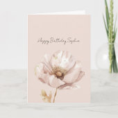 Roze Crème Blush Bloem Verjaardag Kaart (Voorkant)