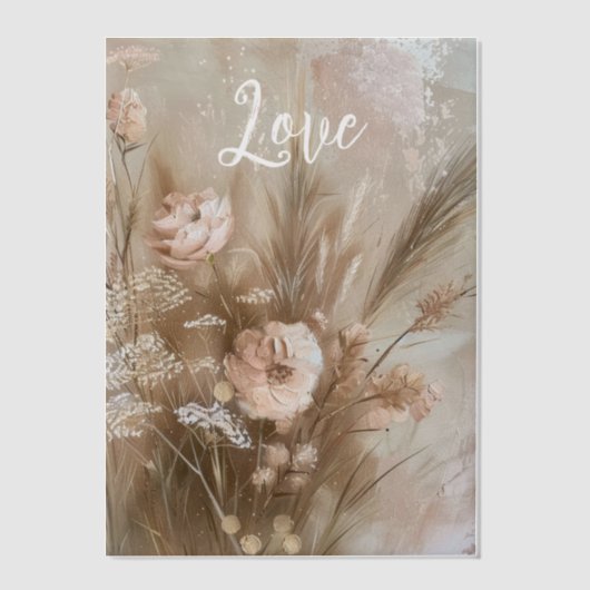 Roze Crème Boho Bloemige Liefde Vellum Uitnodigingen (Voorkant)