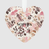 Roze Crème Bruin Luipaard Kerstmis Ornament (voorkant)