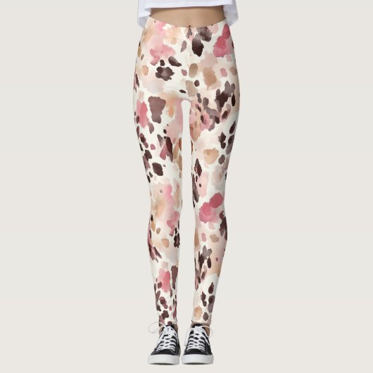 Roze Crème Bruine Luipaard  Leggings (Voorkant)