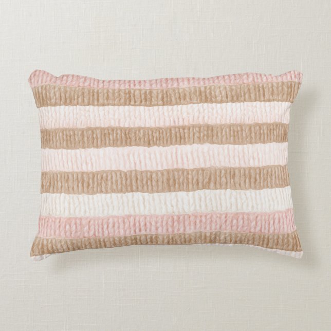 Roze Crème Bruine Strepen Accent Kussen (Voorkant)