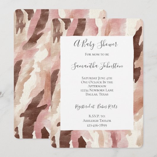 Roze Crème Chocolade Bruin Abstract Baby shower Kaart (Voorkant / Achterkant)