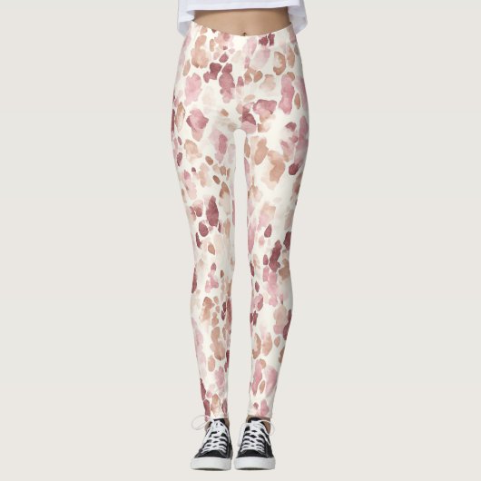 Roze Crème Chocolade Bruin Abstract Luipaarddier Leggings (Voorkant)