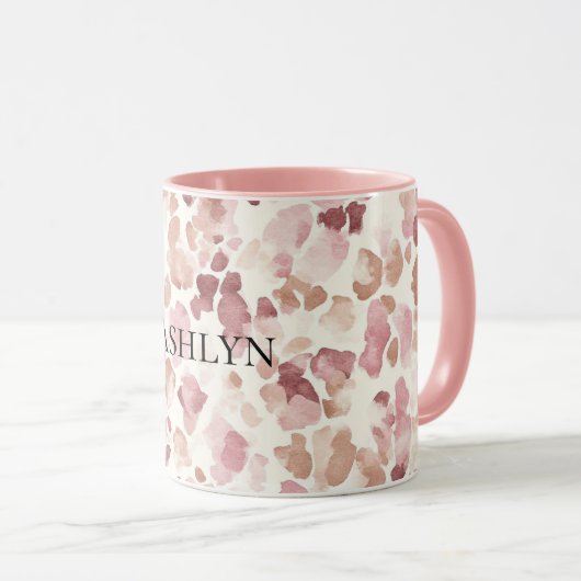 Roze Crème Chocolade Bruin Abstract Luipaarddier Mok (Voorkant rechts)