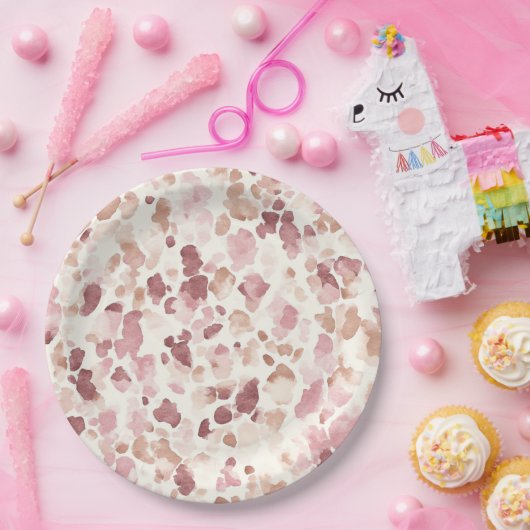 Roze Crème Chocolade Bruin Abstract Luipaarddier Papieren Bordje (Feest)