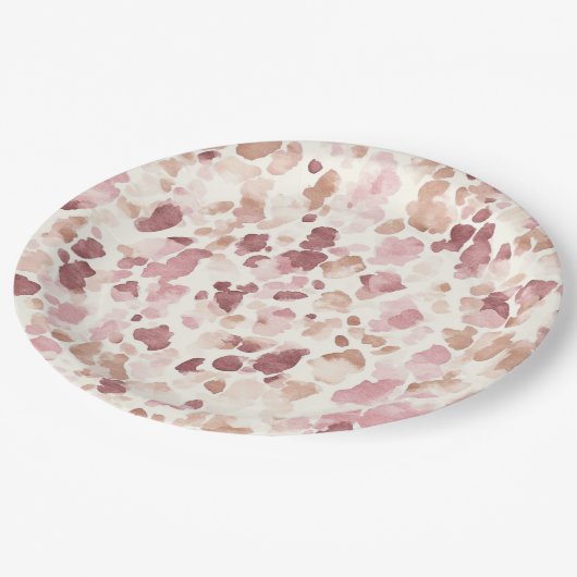 Roze Crème Chocolade Bruin Abstract Luipaarddier Papieren Bordje (Gekanteld)