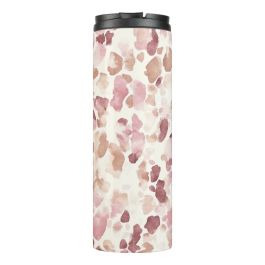 Roze Crème Chocolade Bruin Abstract Luipaarddier Thermosbeker (Achterkant)