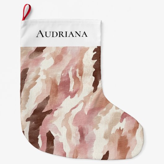 Roze Crème Chocolade Bruin Abstracte Kerst Grote Kerstsok (Voorkant)