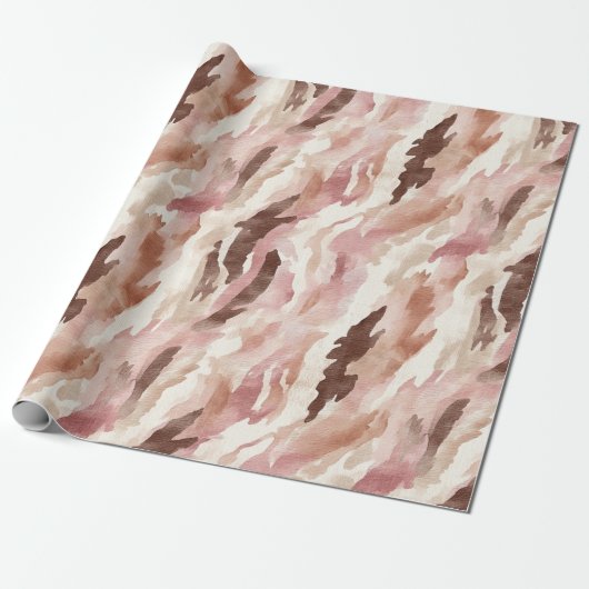 Roze Crème Chocolade Bruin Abstracte Verjaardag Cadeaupapier (Uitgerold)