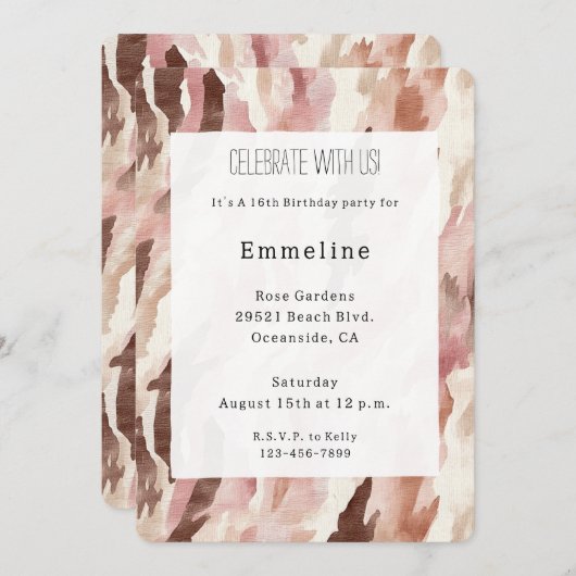 Roze Crème Chocolade Bruin Abstracte Verjaardag Kaart (Voorkant / Achterkant)