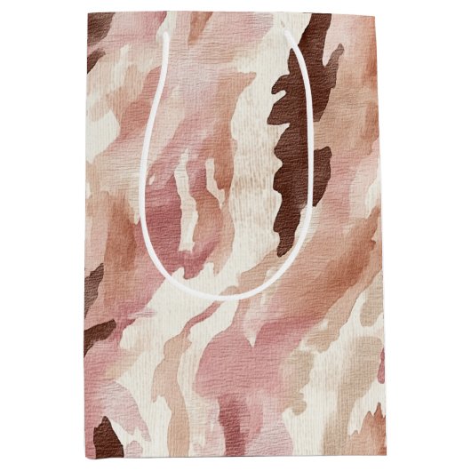 Roze Crème Chocolade Bruin Abstracte Verjaardag Medium Cadeauzakje (Voorkant)