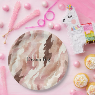 Roze Crème Chocolade Bruin Abstracte Verjaardag Papieren Bordje