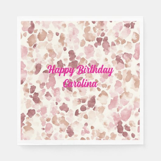 Roze Crème Chocolade Bruin Luipaard Dier Verjaarda Servet (Voorkant)