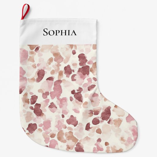 Roze Crème Chocolade Bruin Luipaard Kerstmis Grote Kerstsok (Voorkant)