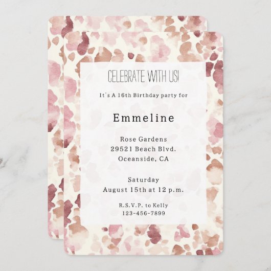 Roze Crème Chocolade Bruin Luipaard Verjaardag Kaart (Voorkant / Achterkant)