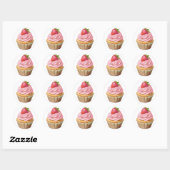 Roze crème cupcake met bessen verjaardag ronde sticker (Vel)