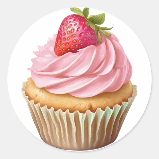 Roze crème cupcake met bessen verjaardag ronde sticker (Voorkant)