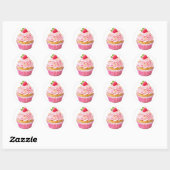 Roze crème cupcake met bessen verjaardag ronde sticker (Vel)