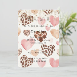 Roze Crème Dieren Hartjes Gouden Glitter Verjaarda Kaart