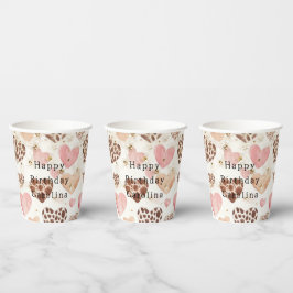 Roze Crème Dieren Hartjes Gouden Glitter Verjaarda Papieren Bekers