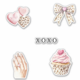 Roze Crème Dieren Lint Taart Hartjes Verjaardag Sticker