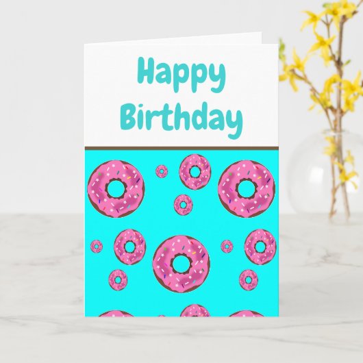 Roze crème donut voor verjaardag kaart (Gele Bloem)