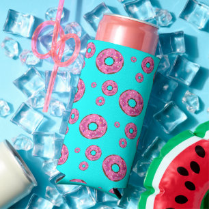 Roze crème donuts patroon blauw seltzer blikjeskoeler