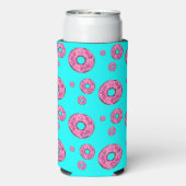 Roze crème donuts patroon blauw seltzer blikjeskoeler (Seltzer Achterkant)