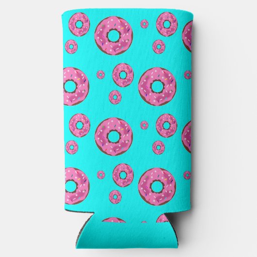 Roze crème donuts patroon blauw seltzer blikjeskoeler (Achterkant)