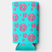 Roze crème donuts patroon blauw seltzer blikjeskoeler (Voorkant)