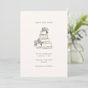 Roze Crème Doodle Minimalistische Trouwtaart Save The Date