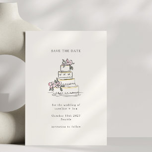 Roze Crème Doodle Minimalistische Trouwtaart Save The Date