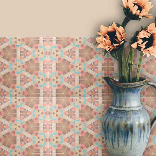 Roze crème en bruin Abstract geometrisch patroon Tegeltje