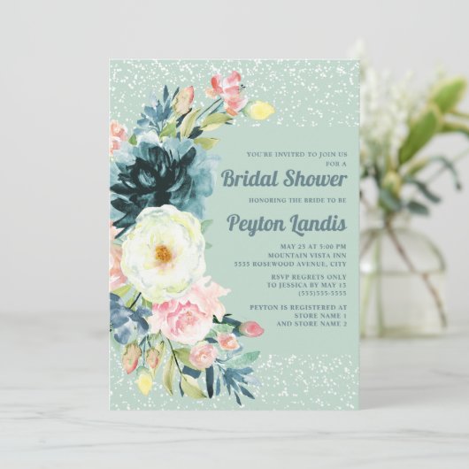 Roze crème Floral Glitter Neo Mint Vrijgezellenfee Kaart (Staand voorkant)