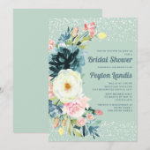 Roze crème Floral Glitter Neo Mint Vrijgezellenfee Kaart (Voorkant / Achterkant)