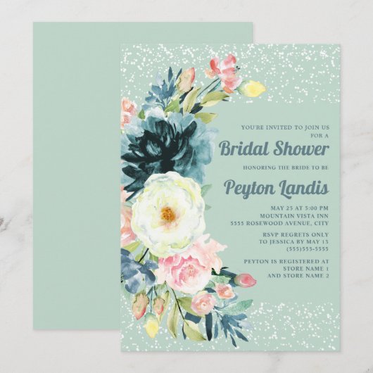 Roze crème Floral Glitter Neo Mint Vrijgezellenfee Kaart (Voorkant / Achterkant)