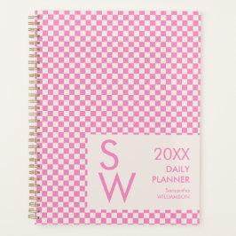 Roze Crème Geruite Monogram Persoonlijk Planner