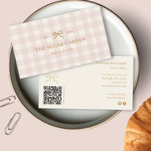 Roze Crème Gingham QR Bakkerij Marketing
