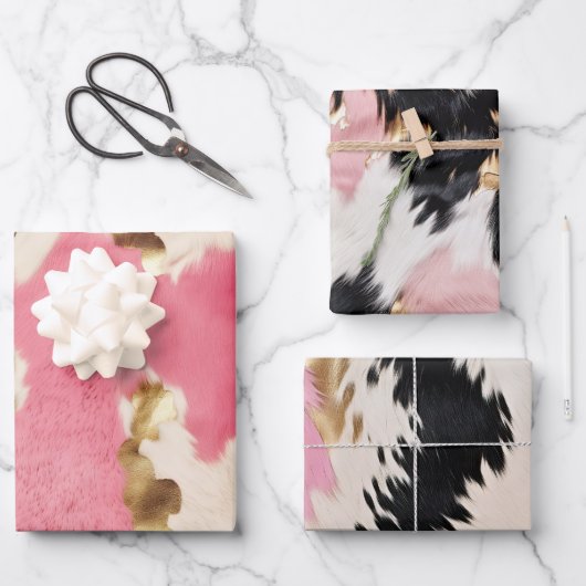 Roze Crème Goud Koeienhuid Inpakpapier Vel (Voorkant)