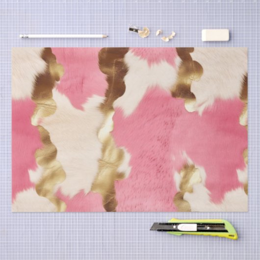 Roze Crème Goud Koeienhuid Tissuepapier (Craft)