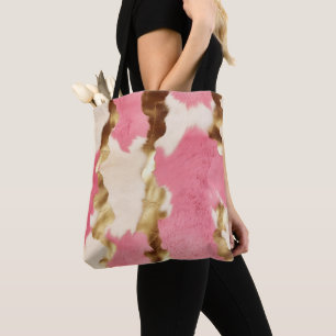 Roze Crème Goud Koeienhuid Tote Bag