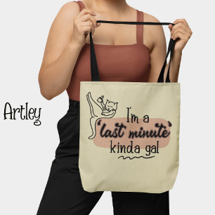 Roze Crème Grappige Kat Uitstelpen Luie Vrouw Tote Bag