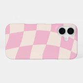 Roze Crème Grid Check Checker Board Hoesje iPhone 16 Hoesje (Achterkant horizontaal)