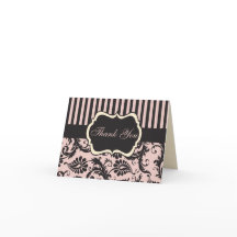 Roze, Crème, Grijs Damast Bedankkaart