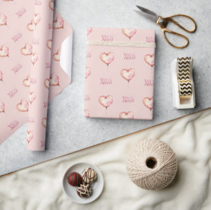Roze Crème Hart Ballon XOXO Cadeaupapier