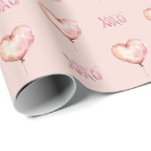 Roze Crème Hart Ballon XOXO Cadeaupapier (Rol Hoek)