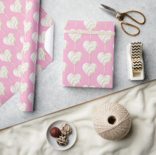 Roze Crème Hart op Stok Verjaardag Cadeaupapier