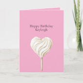 Roze Crème Hart op Stok Verjaardag Kaart (Voorkant)
